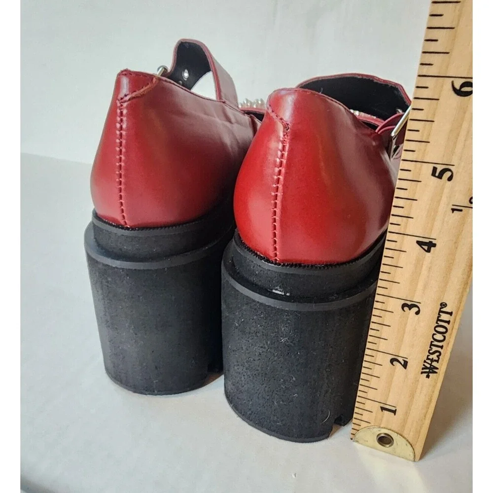 Charla Tedrick Platform Mary Janes Womens Size 6 Red Studded‎ Faux Leather Shoes